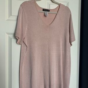 2X Blush pink v-neck tunic dress top w fabric belt